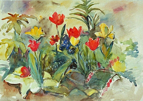 August Kutterer - Blumenbeet mit Tulpen