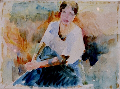 August Kutterer - Bildnis einer Frau sitzend, Elise Kutterer